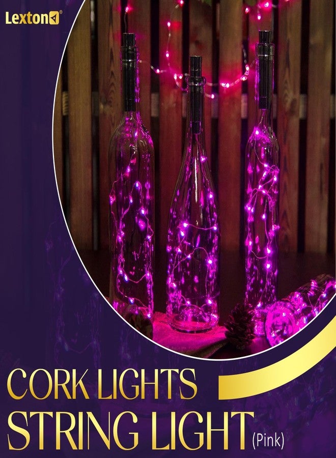 Lexton Cork Light | Bottle Light | Copper String Light | Cork String Light for Room Decor, Birthdays, Party, Diwali (Pink Color Pack of 2) Includes Additional 3 Button Cells for Extended Use - Image 2